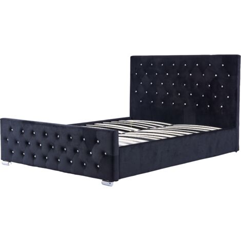 Lit PRESTIGE 2 places 140x190 cm velours noir sommier inclus (1/5)