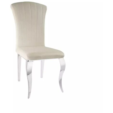 Lot de 6 Chaises baroque LOUIS Chrome Velours Beige (1/3)