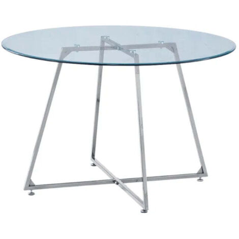 Table à manger ronde HELOISE Chrome - Plateau Transparent D120 cm (1/5)
