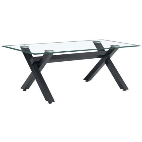 Table Basse IXE Métal Chrome Plateau Verre Trempé Transparent 120x60x45cm (1/5)