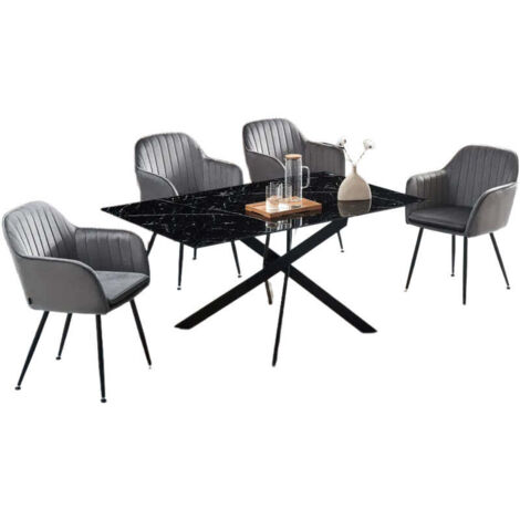 Table Repas JESSICA XXL Métal noir et plateau en verre MARBRE NOIR 180 cm 6 à 8 couverts (1/2)