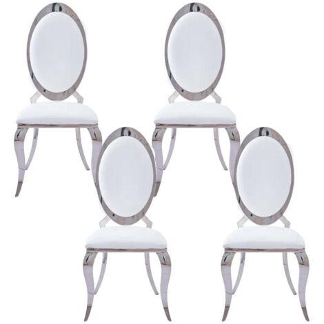 Homy France – Lot de 4 chaises baroque ANGEL – Simili cuir blanc épais – Structure acier inoxydable – Dimensions 56x50x109 cm (1/5)