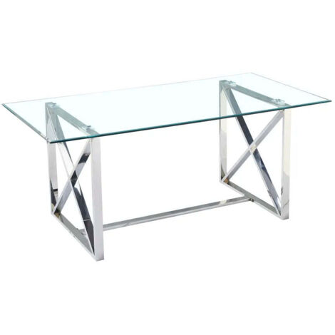 Table à manger KENSY chrome 180x90 cm verre transparent (1/5)