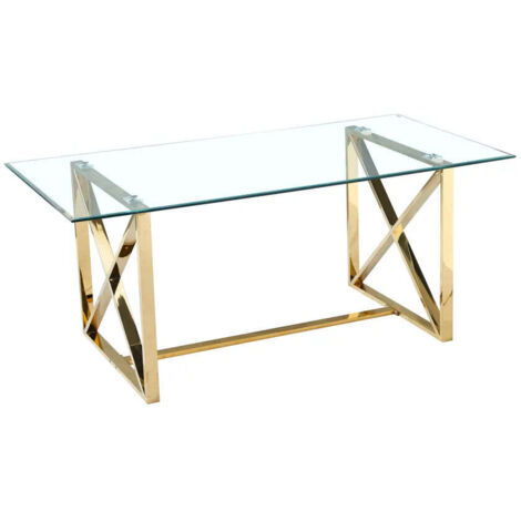 Table à manger verre transparent pied métal doré 180x90 cm KENSY (1/5)
