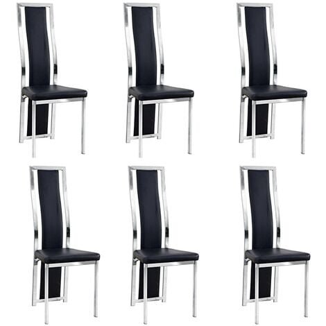 Lot de 6 chaises Dana simili Noir contour chromé