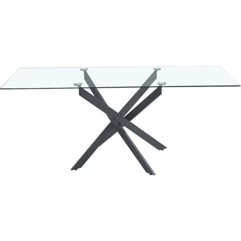 Homy France – Table de salle à manger rectangulaire 180x90 cm – Verre trempé – Métal noir – 6 à 8 couverts – Patins réglables pour stabilité (1/4)