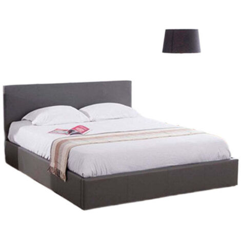 Lit Coffre 2 Places Bastien 140x190 cm Similicuir Gris Sommier Coffre Inclus (1/3)