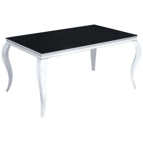 Table à manger BAROQUE 6 à 8 couverts pieds chrome plateau en verre 180x90 cm noir