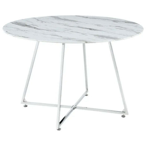 Table à manger ronde HELOISE Chrome - Plateau Marbré Blanc D120 cm (1/5)