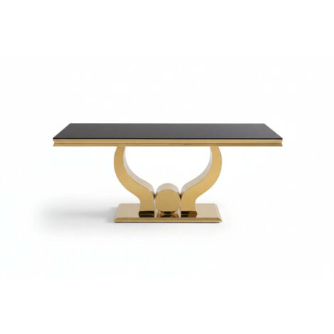 Table à manger verre noir pied métal doré 150x90 cm TROFY
