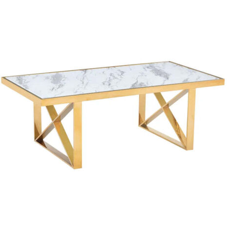 Table repas LEVANTO gold plateau en verre trempé (1/3)
