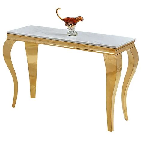 Console BAROQUE Gold plateau verre blanc marbré 110x50x85 cm