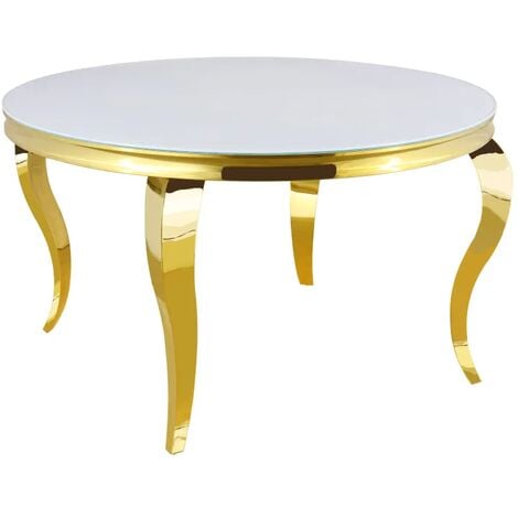Table à manger ronde BAROQUE gold blanc ultra 130x75 cm