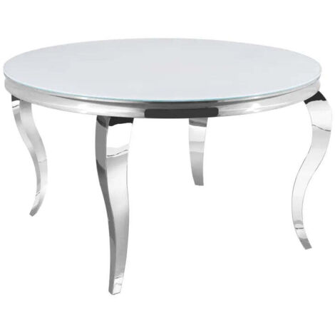 Table à manger ronde BAROQUE chrome blanc ultra 130x75 cm