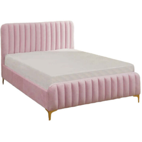 Lit 2 places velours rose sommier inclus 160x200 cm FAYE (1/5)