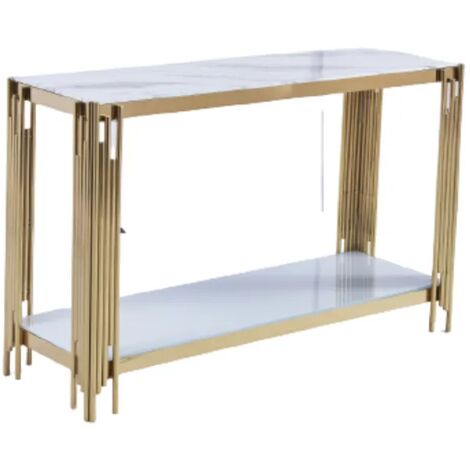 Console FLUTE Gold plateau Marbre Blanc 120x40x78 cm (1/3)