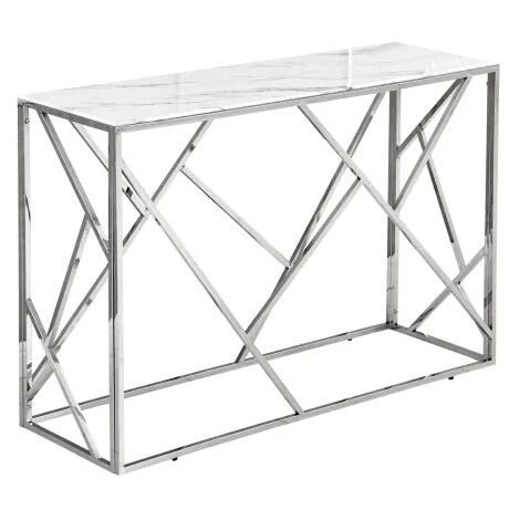 table Console GEOMAG Inox verre Marbre Blanc 120x40x78 cm