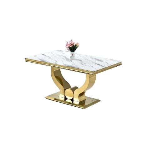 Table a manger TROFY gold marbré blanc 180x90x75cm