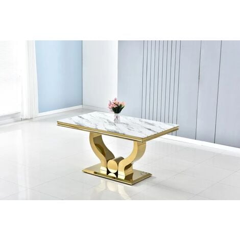 Table a manger TROFY gold marbré blanc 180x90x75cm