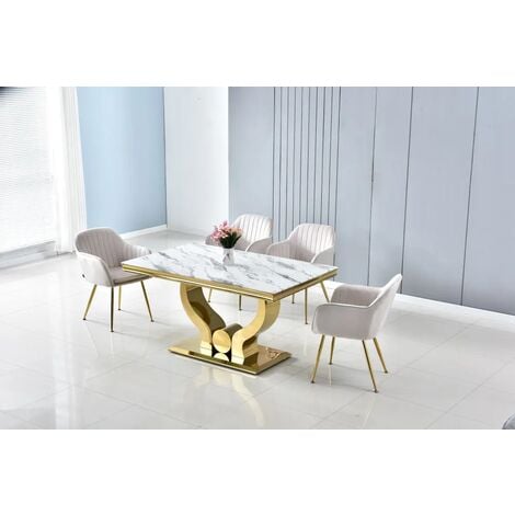 Table a manger TROFY gold marbré blanc 180x90x75cm