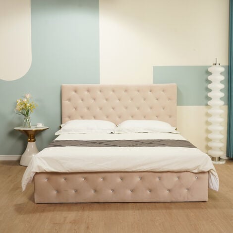 COFFRE DOHA- Lit Velours 140x190cm-Rose