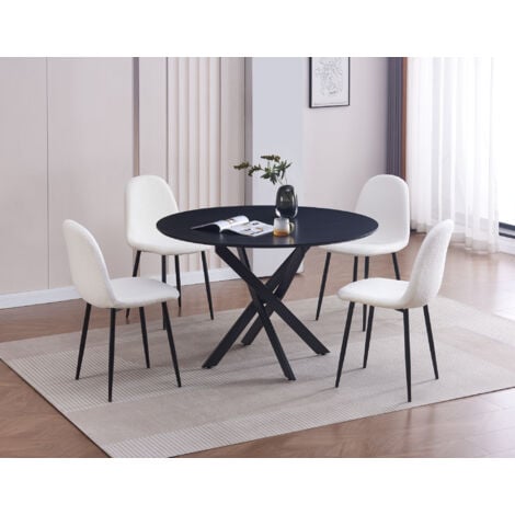 Table repas ronde MARGOT pieds mÃ©tal et plateau bois MDF noir D100cm