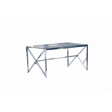 Table à Manger Chrome Verre Trempé Transparent – 150×90 cm – MAJESTIQUE (1/4)