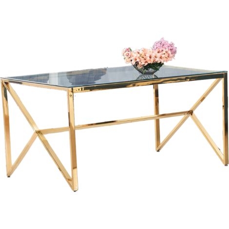 Table à Manger Design Verre Trempé Transparent & Doré – 150×90 cm (1/5)