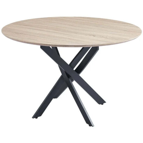 Homy France – Table repas ronde 100cm – Plateau MDF chêne ou noir – Pieds métal croisés – Stabilité optimale pour salle à manger moderne (1/3)