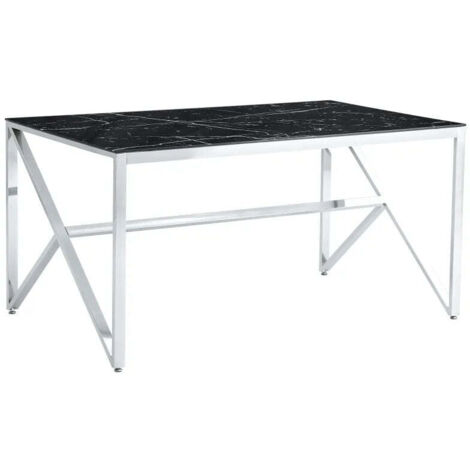 Table à Manger Chrome Verre Trempé Marbré Noir – 150×90 cm – MAJESTIQUE (1/4)