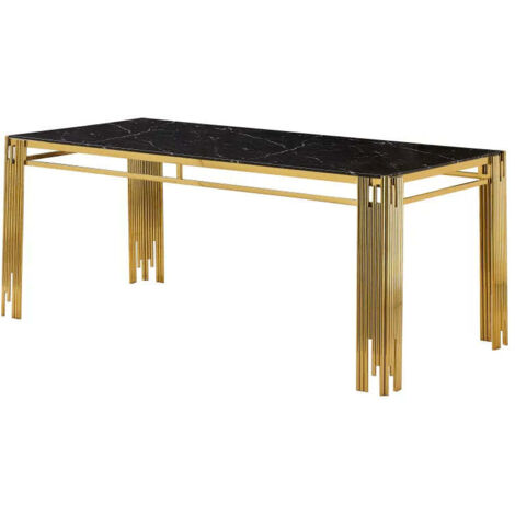 Table à manger Rectangulaire Gold Plateau Effet Marbré Noir 180x90x75 cm - FLUTE (1/5)