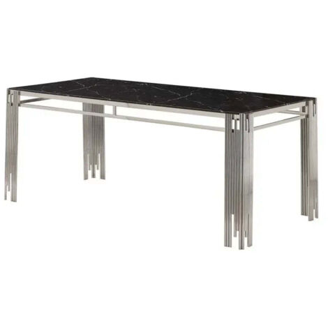Table à Manger Verre Trempé Marbré Noir & Chromé – 150×90 cm (1/5)