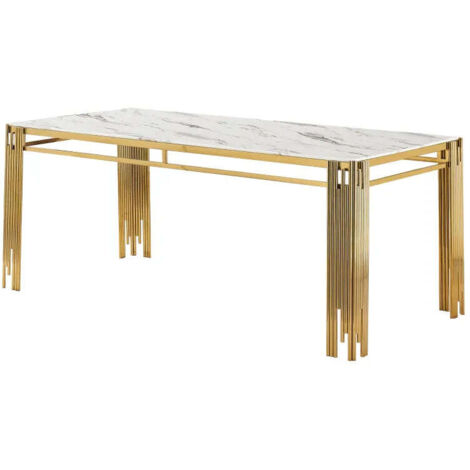 Table à manger Rectangulaire Gold Plateau Effet Marbre Blanc 180x90x75 cm - FLUTE