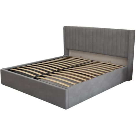 LIT  COFFRE CAMILLE en velours GRIS 140X190CM