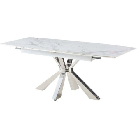 Table à manger extensible plateau Céramique Marbré blanc Chrome -BIANCA