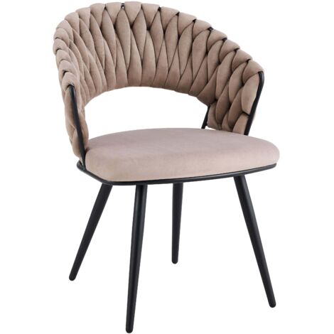 Lot 2 Chaises Salle à Manger Velours Taupe Dossier Tressé Métal Noir CAROLINA (1/5)