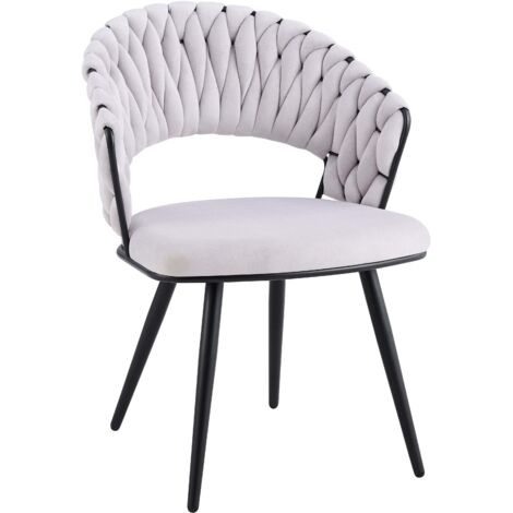 Lot 2 Chaises Salle à Manger Velours Gris Dossier Tressé Métal Noir CAROLINA (1/5)