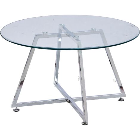 Table Basse Ronde HELOISE Métal Chrome Plateau Verre Trempé Transparent D80xH45cm (1/5)