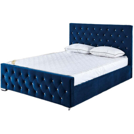 Lit PRESTIGE 2 places 140x190 cm velours bleu sommier inclus (1/5)