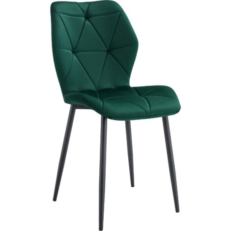 Lot 4 Chaises Salle à Manger Coquillage Velours Vert Sapin Pieds Métal Noir 46x58,5x87cm (1/4)