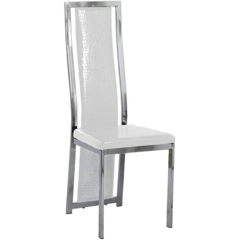 Lot de 6 chaises Dana simili cuir croco blanc contour chromé (1/5)