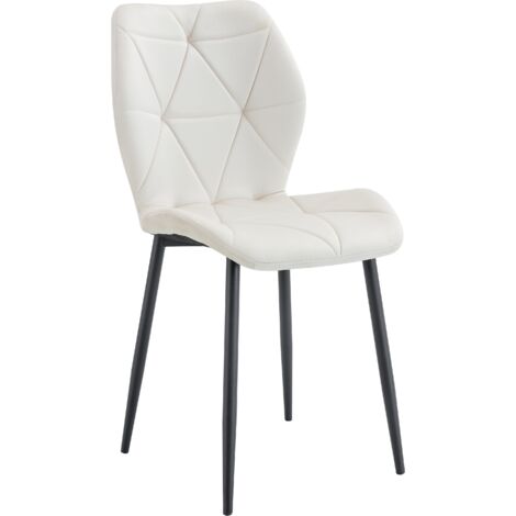 Lot 4 Chaises Salle à Manger Coquillage Velours Beige Pieds Métal Noir 46x58,5x87cm (1/4)
