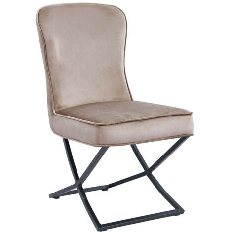 Lot 4 Chaises Salle à Manger Gabrielle Velours Taupe Capitonné Pieds Métal Noir (1/5)
