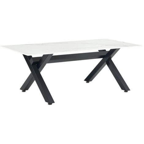 Table Basse IXE Métal Chrome Plateau Verre Trempé Marbré Blanc 120x60x45cm (1/5)