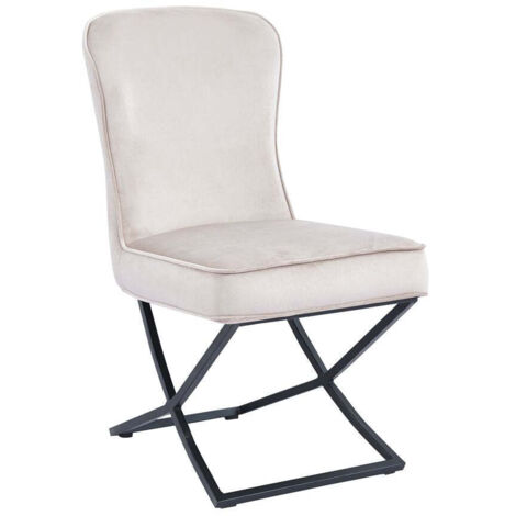 Lot 4 Chaises Salle à Manger Gabrielle Velours Beige Capitonné Pieds Métal Noir (1/5)
