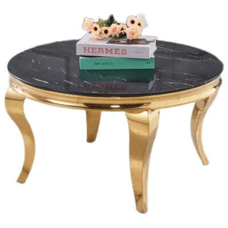 Table basse ronde baroque Gold et plateau en verre MARBRE NOIR de 80 cm (1/2)