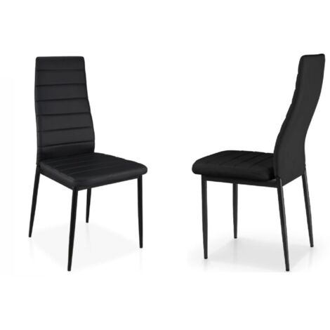 Lot 2 Chaises Salle à Manger Tolia Simili Cuir Noir Pieds Métal Noir (1/5)