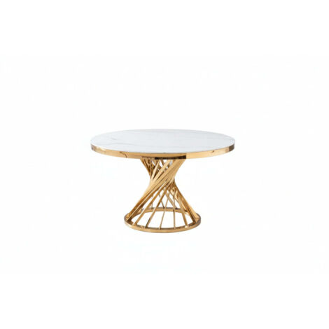 Table à manger ronde en verre trempé effet marbre blanc Gold - NAUTILUS (1/5)
