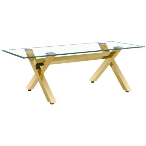 Table Basse IXE Métal Gold Plateau Verre Trempé Transparent 120x60x45cm (1/5)