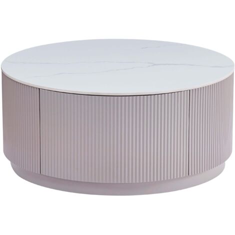 Table Basse BARI – Bois Gris & Marbre Blanc – 80x45 cm avec Tiroir (1/5)